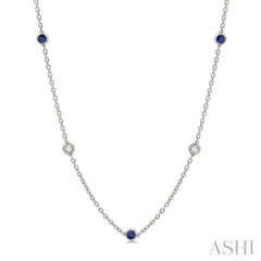 2.85 MM Sapphire and 1/2 Ctw Round Cut Diamond Precious Station Necklace in 14K White Gold