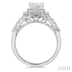 5/8 Ctw Octagonal Shape Pear and Round Cut Diamond Semi-Mount Engagement Ring in 14K White Gold