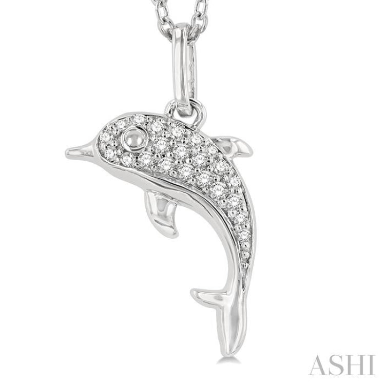 1/10 Ctw Petite Nautical Dolphin Round Cut Diamond Fashion Pendant With Chain in 10K White Gold