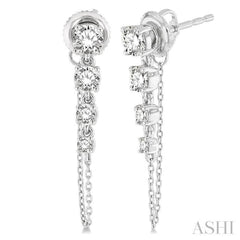 1 Ctw Journey Round Cut Diamond Fashion Long Chain Earring in 14K White Gold