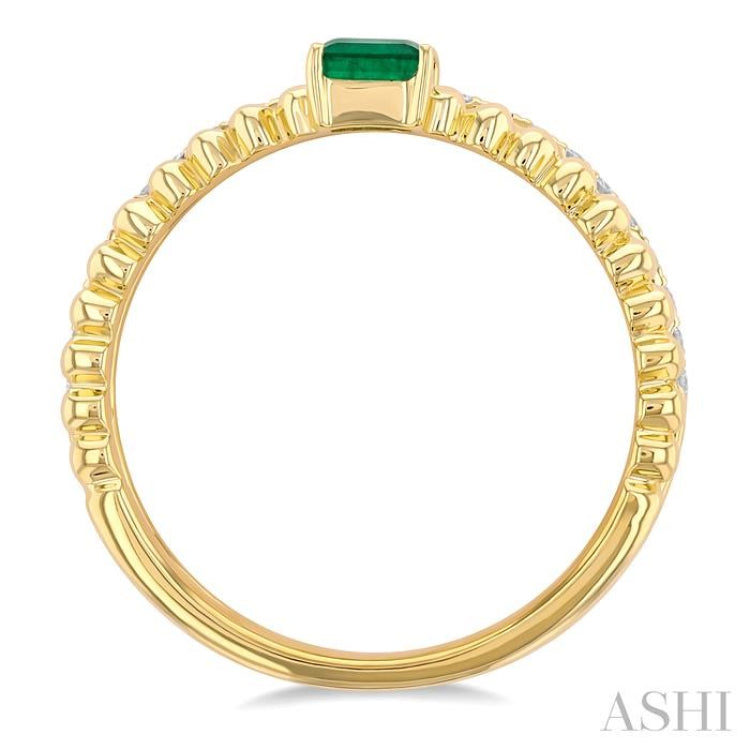 4x3 MM Emerald and 1/5 Ctw Single Cut Diamond Precious Split Twin Ring in 10K Yellow Gold