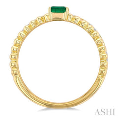 4x3 MM Emerald and 1/5 Ctw Single Cut Diamond Precious Split Twin Ring in 10K Yellow Gold