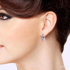 1.80 MM Round Shape Sapphire and 1/4 Ctw Round Cut Diamond Precious Hoop Earrings in 10K White Gold