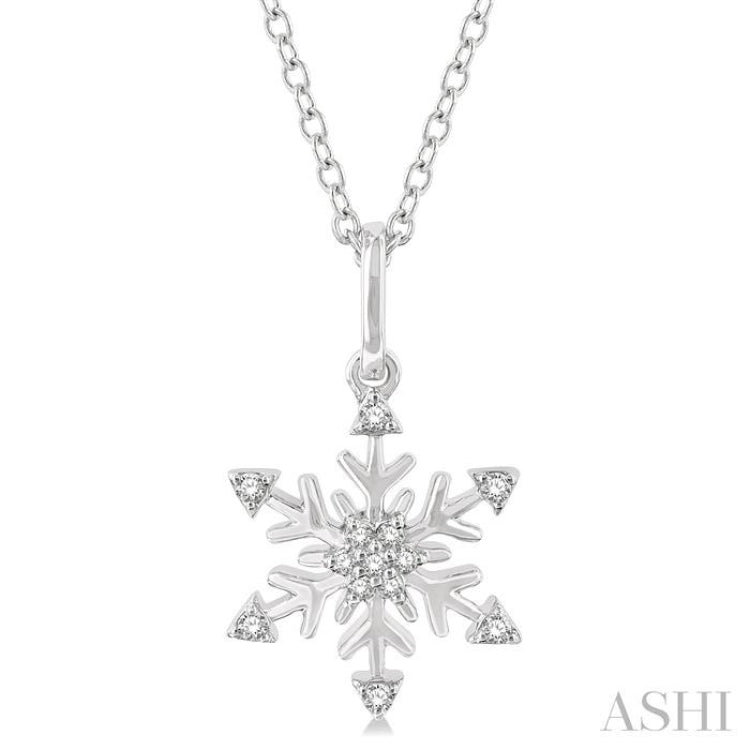1/10 Ctw Petite Snowflake Round Cut Diamond Fashion Pendant With Chain in 10K White Gold