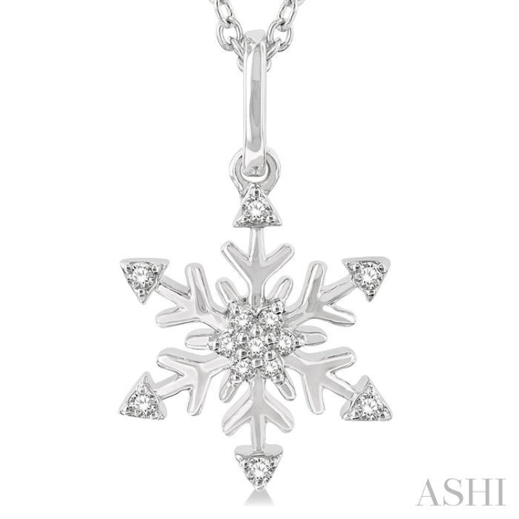 1/10 Ctw Petite Snowflake Round Cut Diamond Fashion Pendant With Chain in 10K White Gold