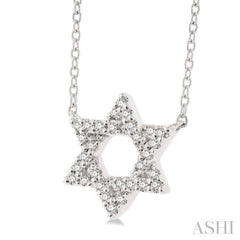 1/10 Ctw Petite Star of David Round Cut Diamond Fashion Pendant With Chain in 10K White Gold