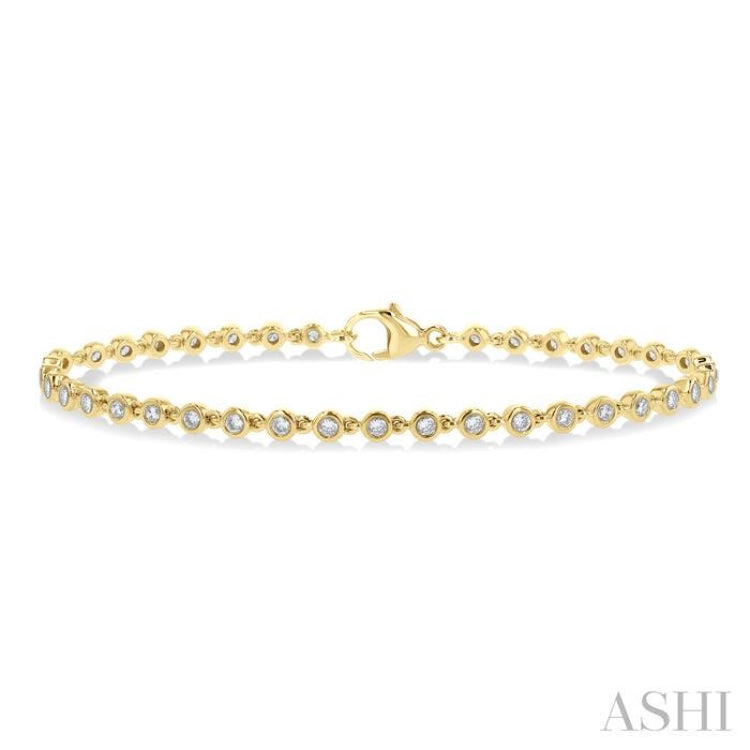 1 Ctw Bezel Set Round Cut Diamond Tennis Bracelet in 14K Yellow Gold