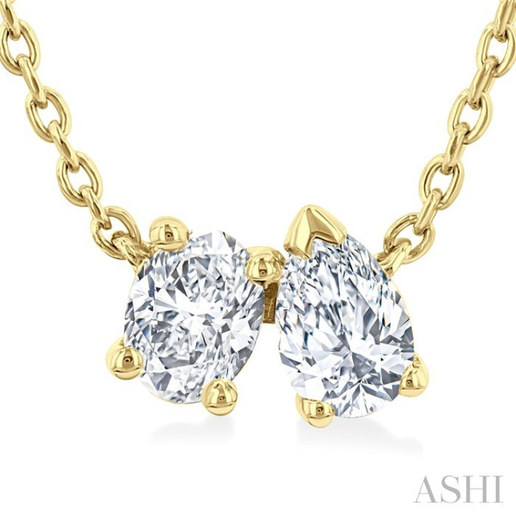 1/3 Ctw Toi Et Moi Oval and Pear Cut Diamond Pendant With Chain in 14K Yellow Gold