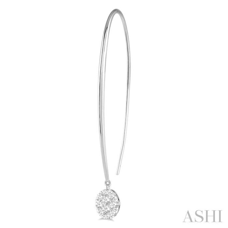1/3 Ctw Oval Shape Dangler Lovebright Round Cut Diamond Earring in 14K White Gold