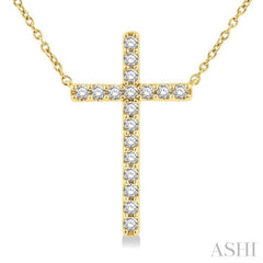 1/2 Ctw Cross Pendant Round Cut Diamond Fashion Station Necklace in 10K Yellow Gold