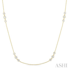 1 Ctw Three Stone Bezel Set Round Cut Diamond Station Necklace in 14K Yellow Gold