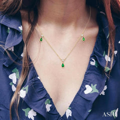 5x3 MM Pear Shape Emerald and 1/4 Ctw Round Cut Diamonds Precious Station Necklace in 10K Yellow Gold