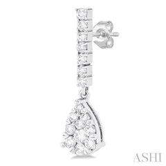 5/8 Ctw Pear Drop Round Cut Diamond Earring in 14K White Gold