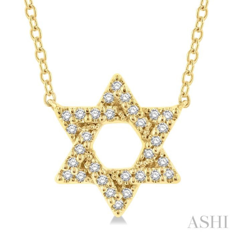 1/10 Ctw Petite Star of David Round Cut Diamond Fashion Pendant With Chain in 10K Yellow Gold