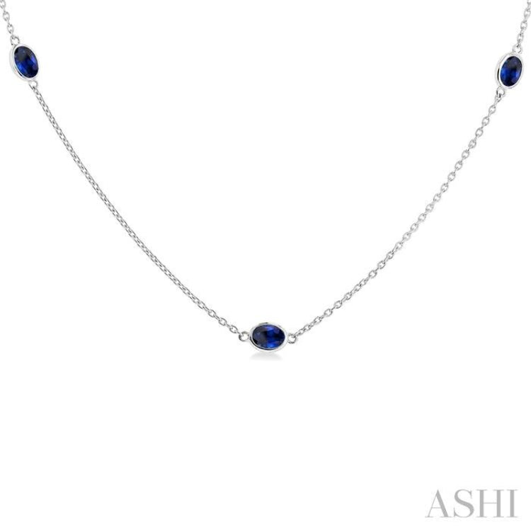 4x3 MM Oval Cut Sapphire Precious Station Necklace in 14K White Gold