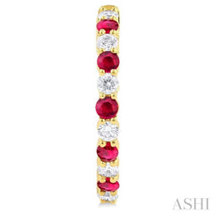 2.7 MM Round Shape Ruby and 7/8 Ctw Round Cut Diamond Precious Hoop Earring in 14K Yellow Gold