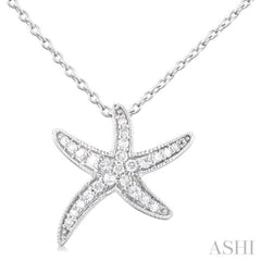 1/10 Ctw Petite Milgrain Starfish Round Cut Diamond Fashion Pendant With Chain in 10K White Gold