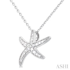 1/10 Ctw Petite Milgrain Starfish Round Cut Diamond Fashion Pendant With Chain in 10K White Gold