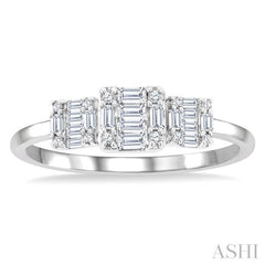 1/4 Ctw Past, Present & Future Baguette and Round Cut Diamond Fusion Fashion Ring in 14K White Gold