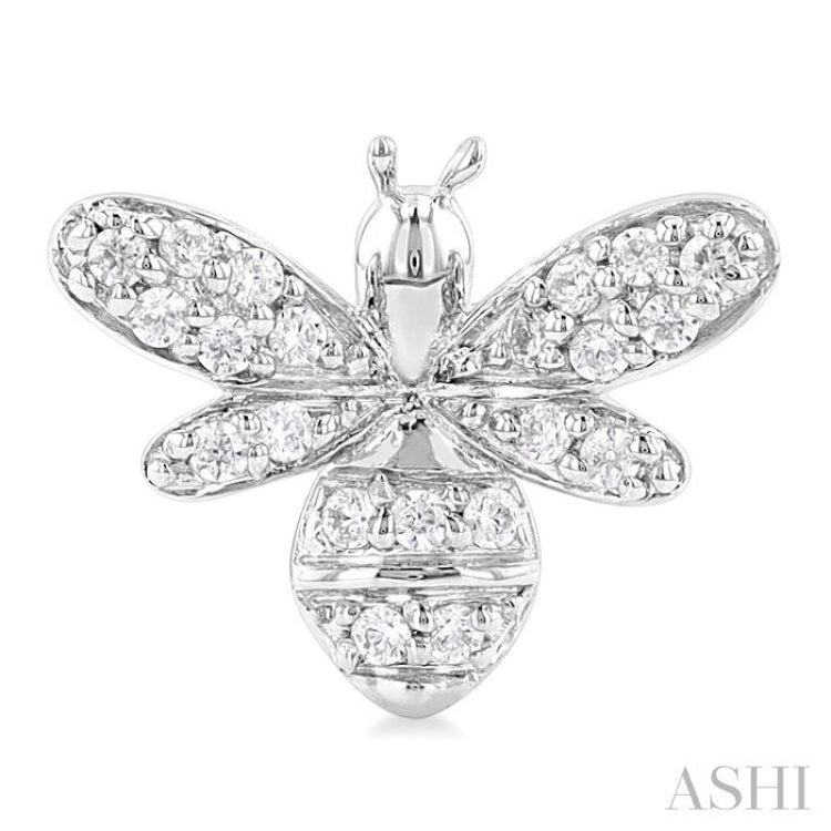 1/8 Ctw Petite Bumble Bee Round Cut Diamond Fashion Stud Earring in 10K White Gold
