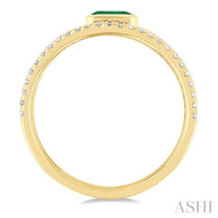 5x3 MM East- West Emerald and 1/4 Ctw Single Cut Diamond Triple Split Precious Ring in 10K Yellow Gold