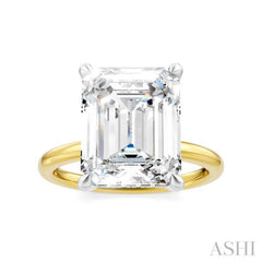 1/10 Ctw Emerald Shape Round Cut Diamond Semi Mount Engagement Ring in 14K Yellow and White Gold
