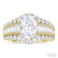 1 1/2 Ctw Baguette and Round Cut Diamond Oval Shape Semi-Mount Engagement Ring in 14K Yellow and White Gold