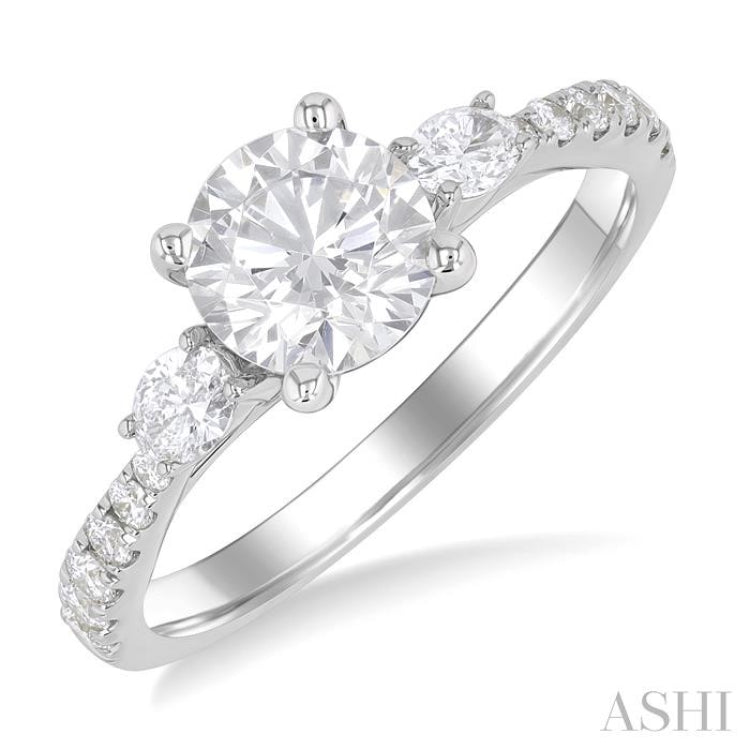 1/2 Ctw Oval and Round Cut Diamond Semi-Mount Engagement Ring in 14K White Gold