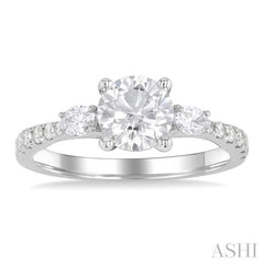 1/2 Ctw Oval and Round Cut Diamond Semi-Mount Engagement Ring in 14K White Gold