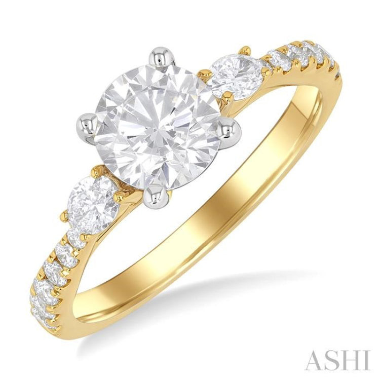 1/2 Ctw Oval and Round Cut Diamond Semi-Mount Engagement Ring in 14K Yellow and White Gold