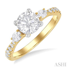 1/2 Ctw Oval and Round Cut Diamond Semi-Mount Engagement Ring in 14K Yellow and White Gold