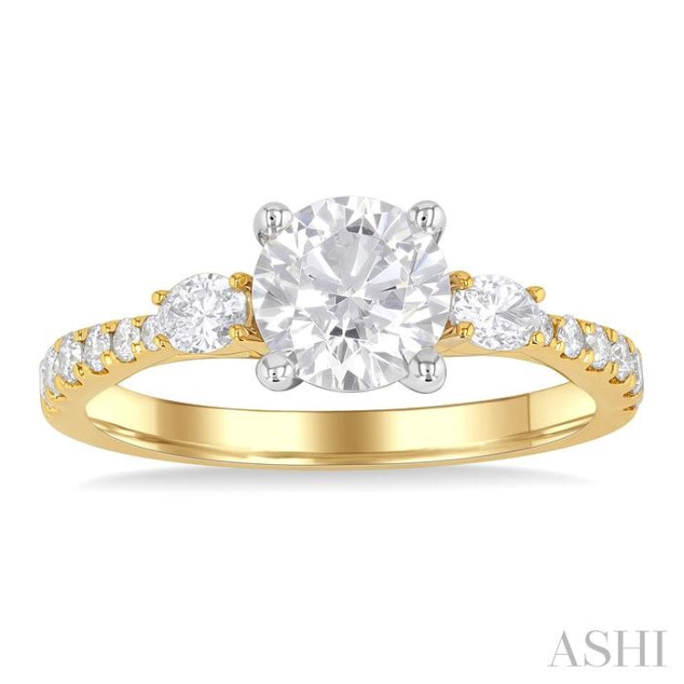 1/2 Ctw Oval and Round Cut Diamond Semi-Mount Engagement Ring in 14K Yellow and White Gold