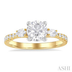 1/2 Ctw Oval and Round Cut Diamond Semi-Mount Engagement Ring in 14K Yellow and White Gold