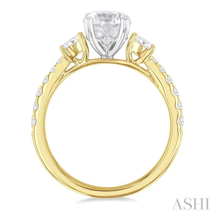 1/2 Ctw Oval and Round Cut Diamond Semi-Mount Engagement Ring in 14K Yellow and White Gold