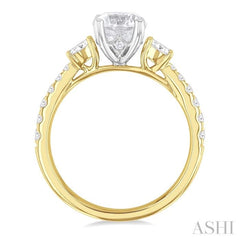 1/2 Ctw Oval and Round Cut Diamond Semi-Mount Engagement Ring in 14K Yellow and White Gold