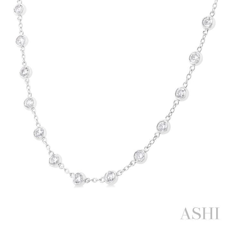 4 Ctw Bezel Set Round Cut Diamond Station Necklace in 14K White Gold
