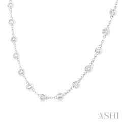 4 Ctw Bezel Set Round Cut Diamond Station Necklace in 14K White Gold