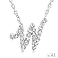 1/10 Ctw Initial 'W' Round cut Diamond Pendant With Chain in 10K White Gold