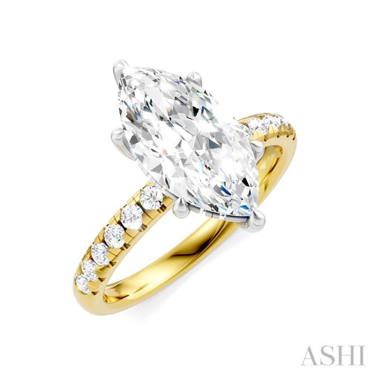 1/3 Ctw Marquise Shape Round Cut Diamond Semi Mount Engagement Ring in 14K Yellow and White Gold