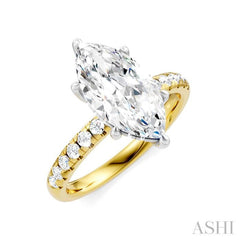 1/3 Ctw Marquise Shape Round Cut Diamond Semi Mount Engagement Ring in 14K Yellow and White Gold