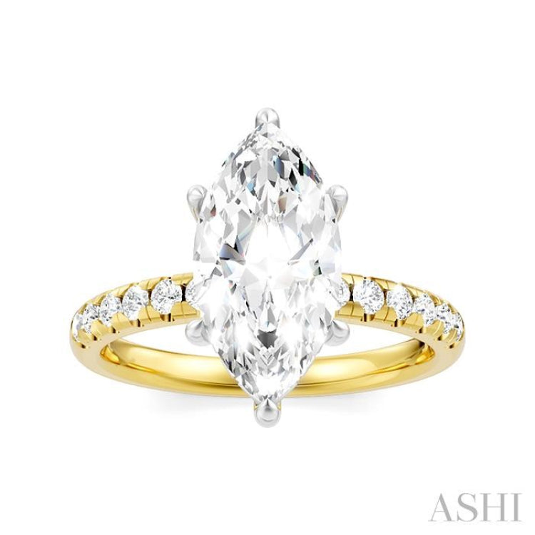 1/3 Ctw Marquise Shape Round Cut Diamond Semi Mount Engagement Ring in 14K Yellow and White Gold