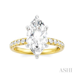 1/3 Ctw Marquise Shape Round Cut Diamond Semi Mount Engagement Ring in 14K Yellow and White Gold