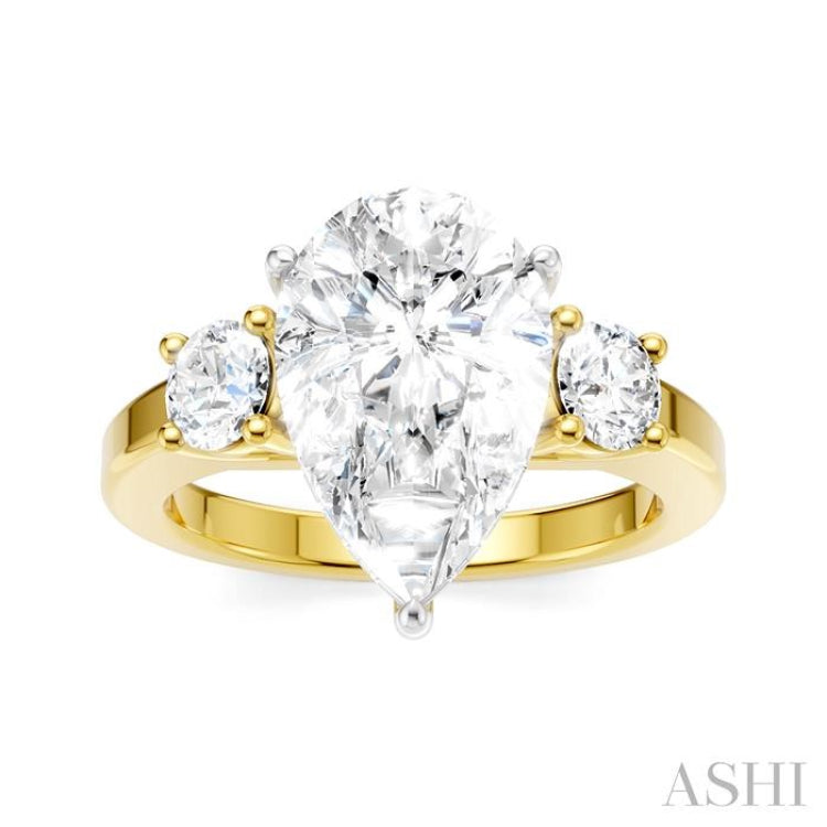 1/2 Ctw Tri-Mount Pear Shape Round Cut Diamond Semi Mount Engagement Ring in 14K Yellow and White Gold