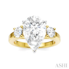 1/2 Ctw Tri-Mount Pear Shape Round Cut Diamond Semi Mount Engagement Ring in 14K Yellow and White Gold