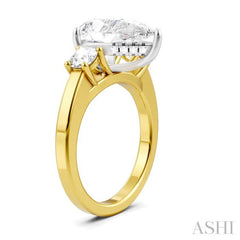 1/2 Ctw Tri-Mount Pear Shape Round Cut Diamond Semi Mount Engagement Ring in 14K Yellow and White Gold