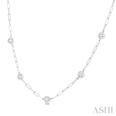 1 1/2 Ctw Bezel Set Round Cut Diamond Paperclip Station Necklace in 14K White Gold