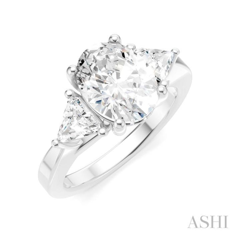 1/2 Ctw Oval Shape Trillion Cut & Round Cut Diamond Semi Mount Engagement Ring in 14K White Gold
