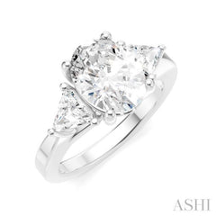 1/2 Ctw Oval Shape Trillion Cut & Round Cut Diamond Semi Mount Engagement Ring in 14K White Gold