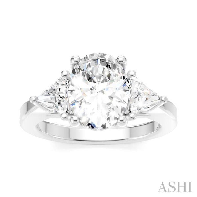 1/2 Ctw Oval Shape Trillion Cut & Round Cut Diamond Semi Mount Engagement Ring in 14K White Gold