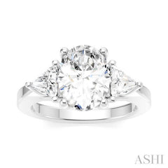 1/2 Ctw Oval Shape Trillion Cut & Round Cut Diamond Semi Mount Engagement Ring in 14K White Gold